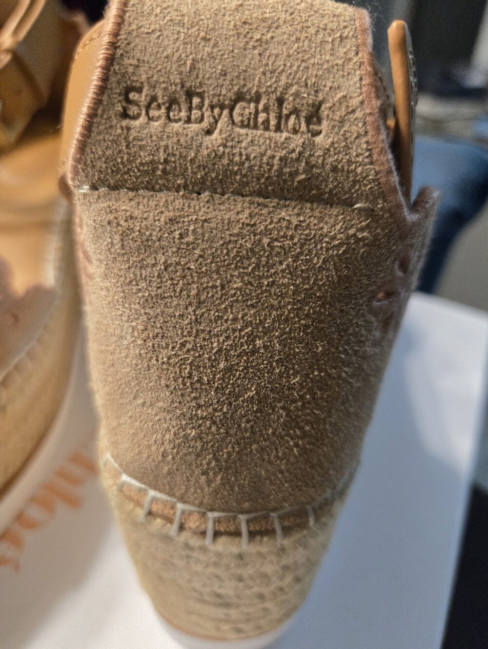 Tan Floral Embroidered Espadrille Sandals - See By Chloe Size 38 Fits 7.5-8 - Picture 7 of 7